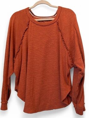 Pilcro Anthropologie Rust Orange Ruffle-Trim Long Sleeve Top-Size L